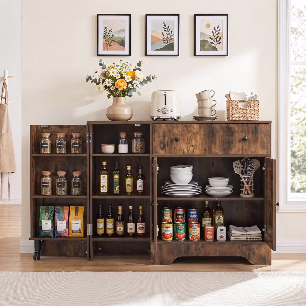 Costway Modern Buffet Cabinet with 3 Doors and Storage in Brown – 3