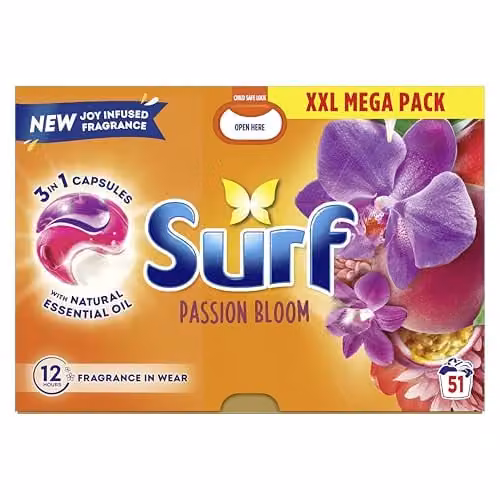 Surf 3 in 1 Passion Bloom Laundry Washing Detergent Capsules, 153 Washes (3 x 51 Capsules), Orange and Multicolour – 1