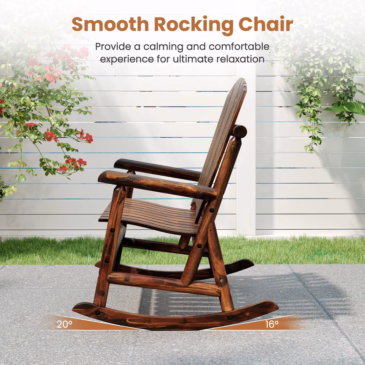 Costway 2-Person Adirondack Rocking Chair Loveseat in Brown Solid Wood for Garden, Balcony or Terrace – 5