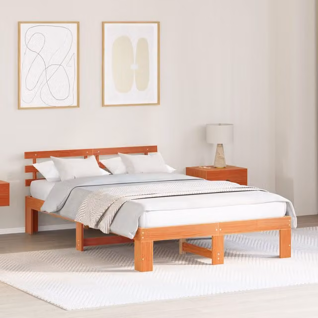 Berkfield Home Solid Pine Wood Bed Frame, Waxed Brown, W/D/H: 135 x 190 cm – 1