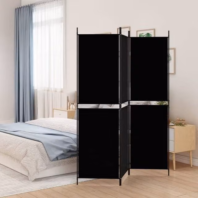 Berkfield Home 3-Panel Fabric Room Divider in Black, W/H: 150 x 180 cm