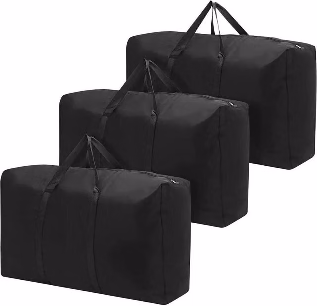 Hinsinc Pack of 3 Zipped Strong Storage Bags in Black, W/D/H: 80 x 48 x 25 cm