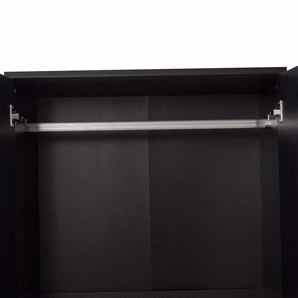 VOGREX Black Wooden Wardrobe with 2 Hinged Doors, 2 Drawers and Hanging Rail – 3