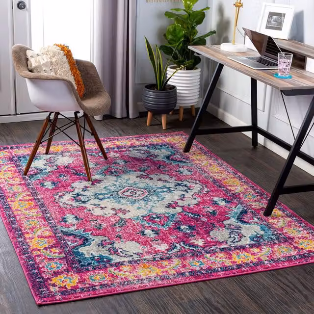 Livabliss Harput Vintage Boho Living Room Rug in Pink, Blue, Orange and Grey, W: 200 cm, D: 275 cm – 1