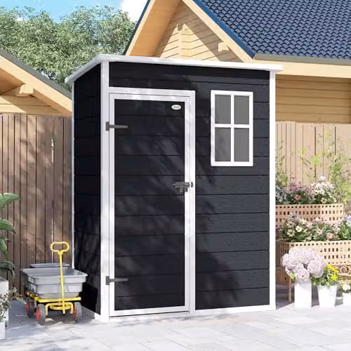 Outsunny Black Plastic Pent Garden Shed with Lockable Door and Window – 7