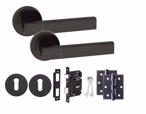 Golden Grace Capri Key Lock Door Handle Set in Matt Black