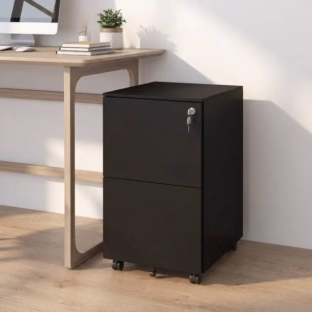 STILVORA 2 Drawer Mobile Filing Cabinet with Lock in Black, W/D/H: 40.5 x 30.5 x 67.5 cm – 1