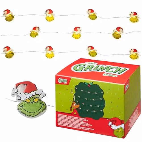 United Essentials The Grinch LED Christmas String Lights, Battery Operated, Green and Multicolour, 170 cm