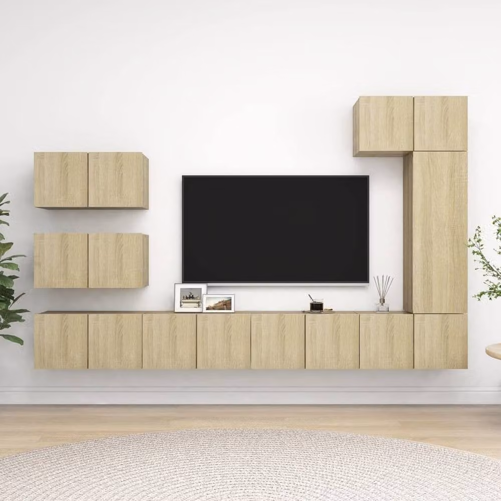 Berkfield Home Modern 8 Piece TV Cabinet Set in Sonoma Oak and Beige Engineered Wood