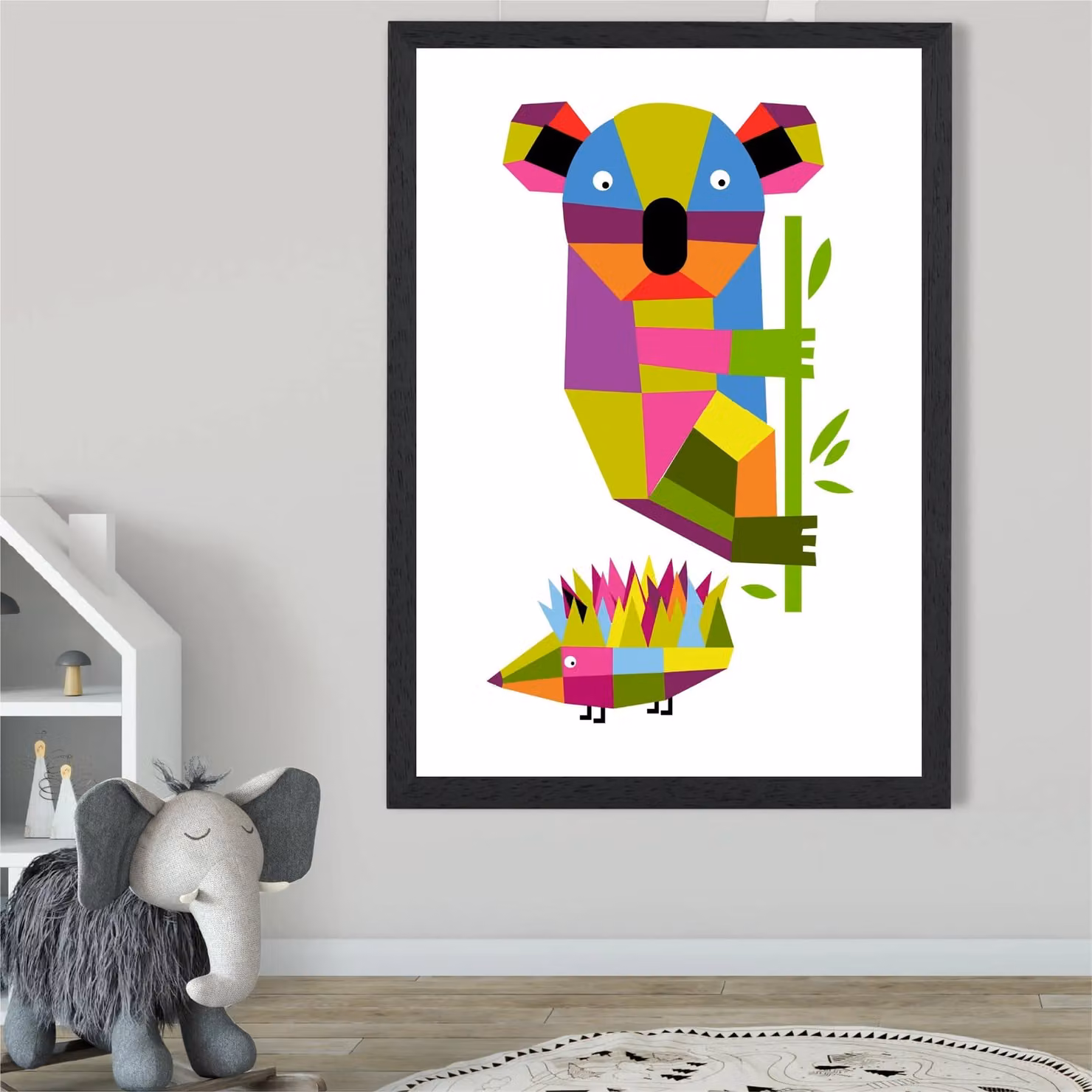 ARTZE Koala Bright Geometric Animal Framed Print, Multicolour, Black Frame, A4 – 2