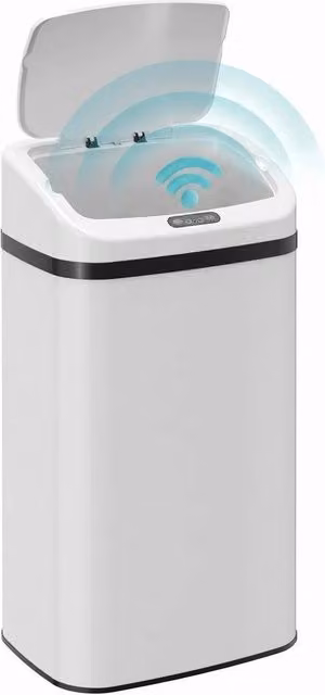 PAWNORA 48L Sensor Bin, Stainless Steel Kitchen Bin with Automatic Close in White