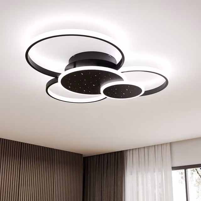 Livingandhome Modern Multi-Ring LED Ceiling Light in White with 115W Cool White Output