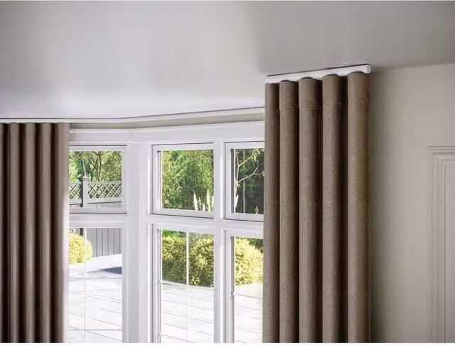 New Edge Blinds Styleline 28mm Gliding Curtain Pole Set with End Cap, White, Width: 480 cm