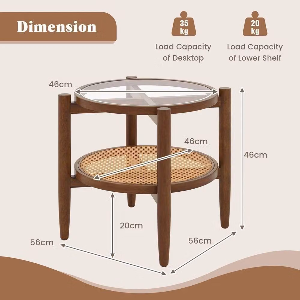 Kelvenix Mid-Century Round 2-Tier Side Table in Brown with Acacia Wood and Glass – 2