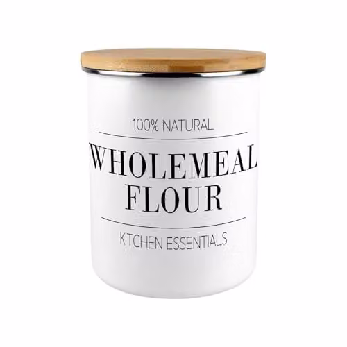 Purely Home Minimalist Wholemeal Flour Canister in Black and White Enamel with Bamboo Lid
