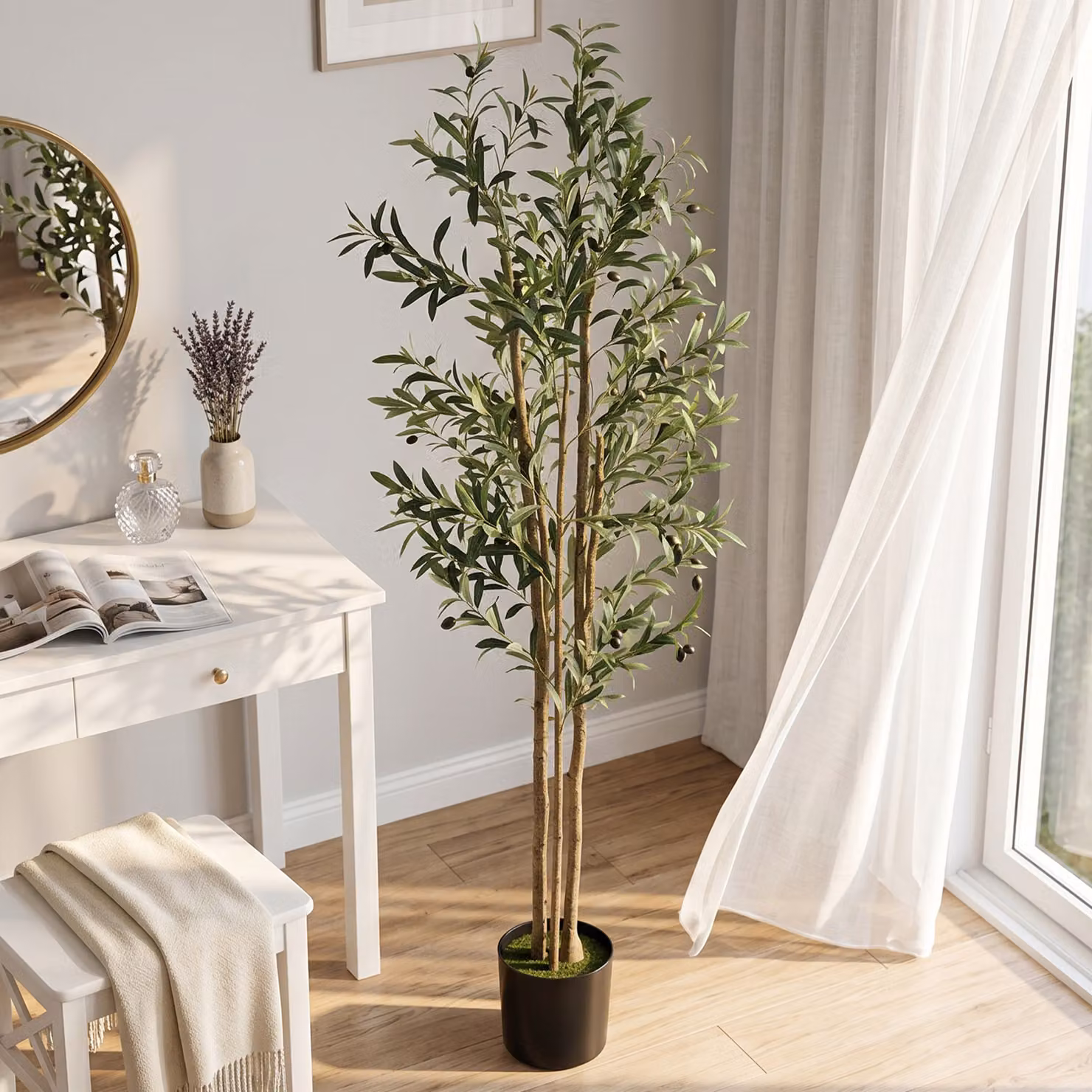 HOMCOM 175 cm Green Artificial Olive Tree with 787 Leaves and Adjustable Branches – 2