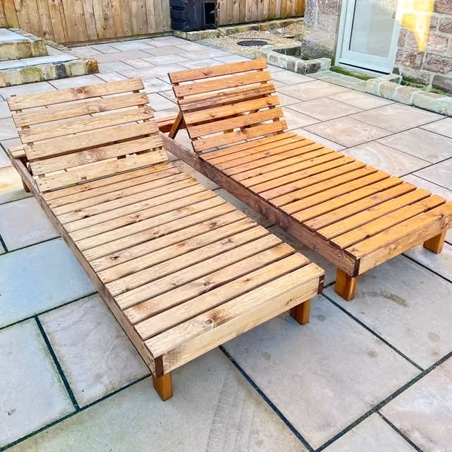 Charles Taylor Redwood Sunlounger Set in Brown and Orange Treated Hardwood