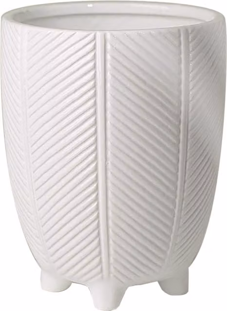 Modern Round Striped Ceramic Tabletop Planter in White