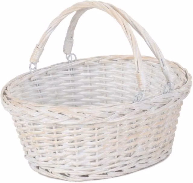Red Hamper Small Open Weave Rattan Shopping Basket with White Swing Handles