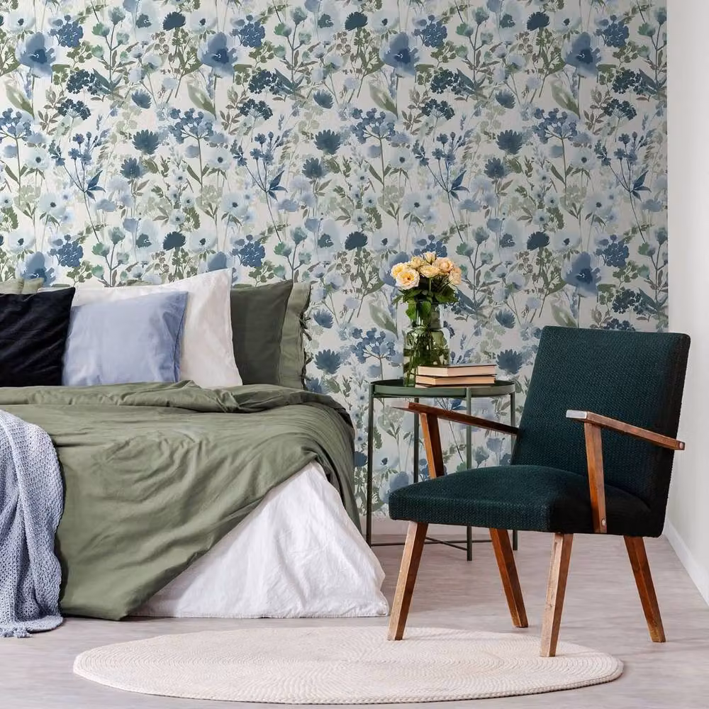 Muriva Catherine Lansfield Countryside Floral Botanical Wallpaper in Blue – 3