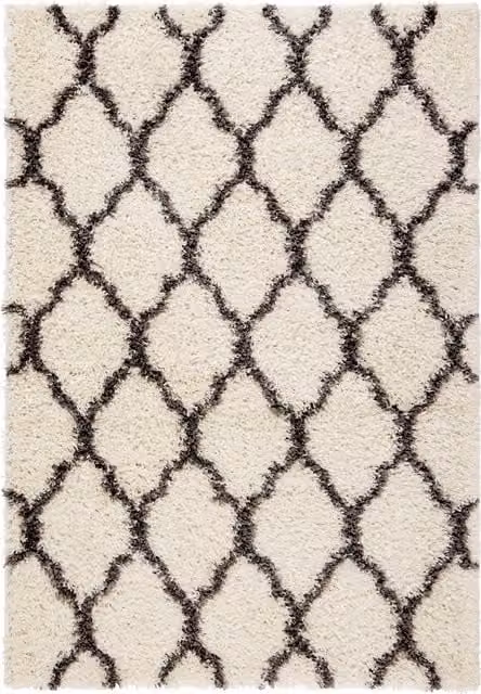 Kukoon Cream and Grey Scandi Geometric Super Soft Shaggy Rug, W: 60 cm, L: 230 cm