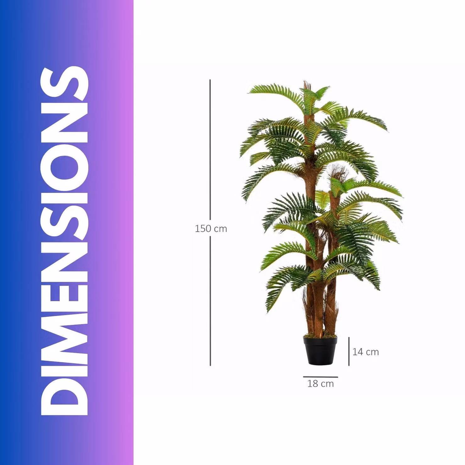 FURNOS Green Artificial Palm Tree, 150 cm Tall – 3
