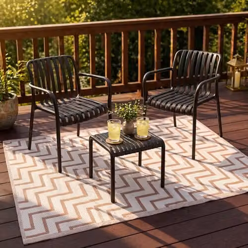 Jack Stonehouse Classic Pattern Woven Outdoor Floor Rug, Orange, W/D/H: 120 x 120 x 1 cm