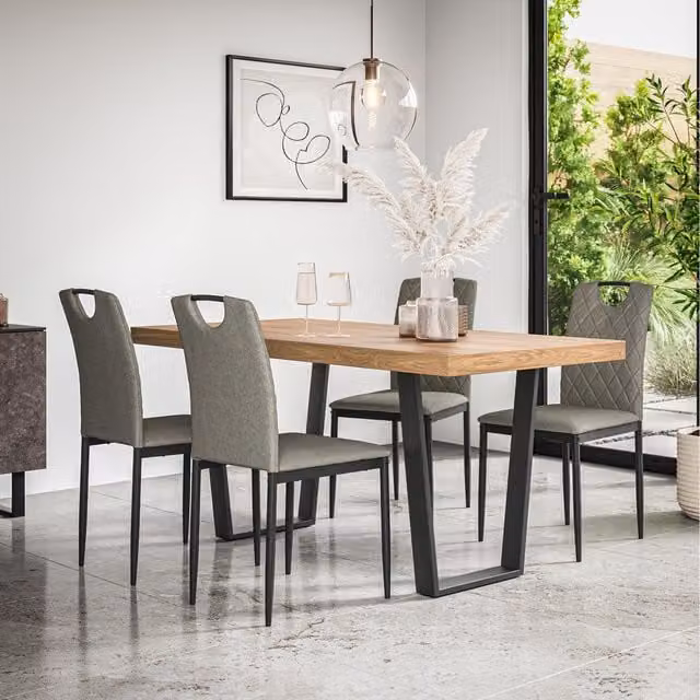 More4Homes Aria Dining Set with Oak Effect Rectangular Table and 6 Monza Linen Chairs in Grey