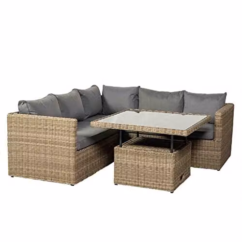 Royalcraft Wentworth 4 Piece L-Shape Corner Lounging Set with Powder Coated Aluminium Frame and Cushions in Grey and Beige – 1