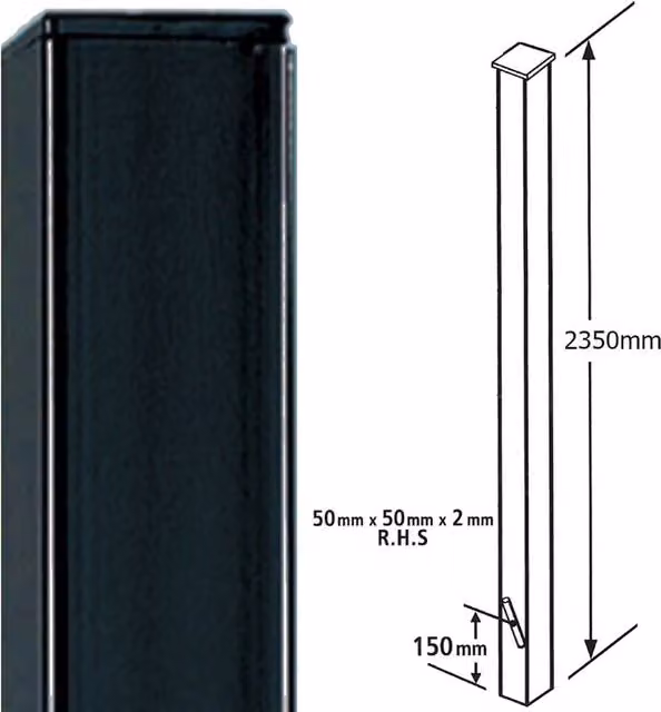 Burbage Iron Craft Square Flat Top Concrete-In Blank Post for Tall Gates, Black, W: 5 x D: 5 x H: 235 cm