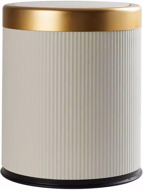 EONLION 12L Beige Plastic Bathroom Bin with Press Top Lid – 1