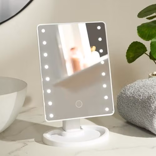 OHS Adjustable LED Tabletop Makeup Mirror with 16 Lights in White
