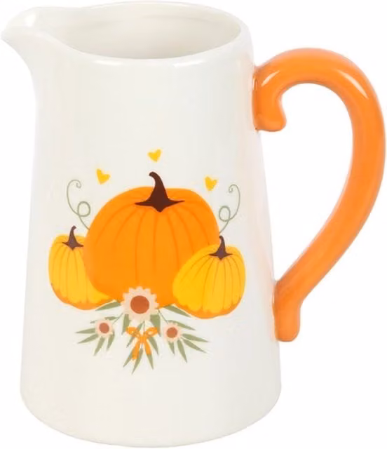 KDMK Autumn Pumpkin Ceramic Floral Flower Jug in Orange and White
