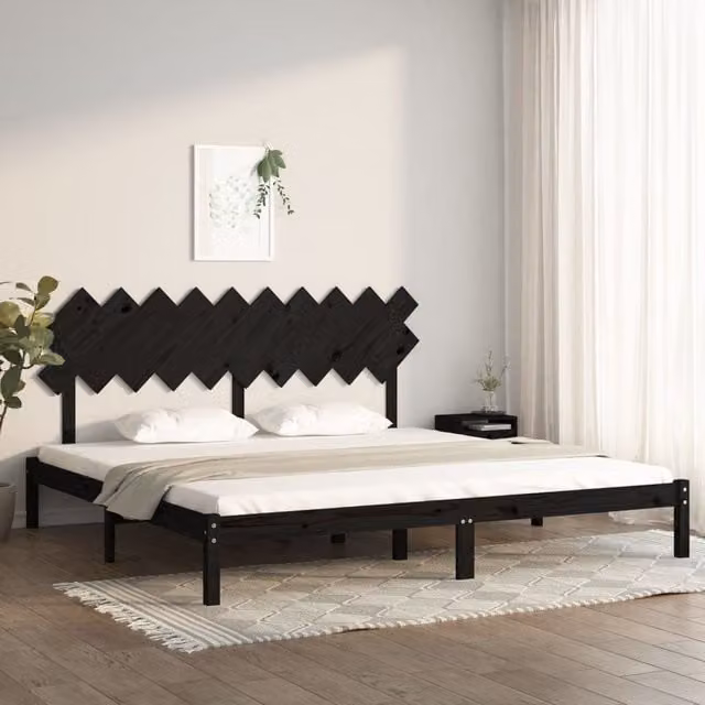 Berkfield Home Modern Solid Pine Wood Bed Frame, Black, W/D/H: 200 x 200 cm