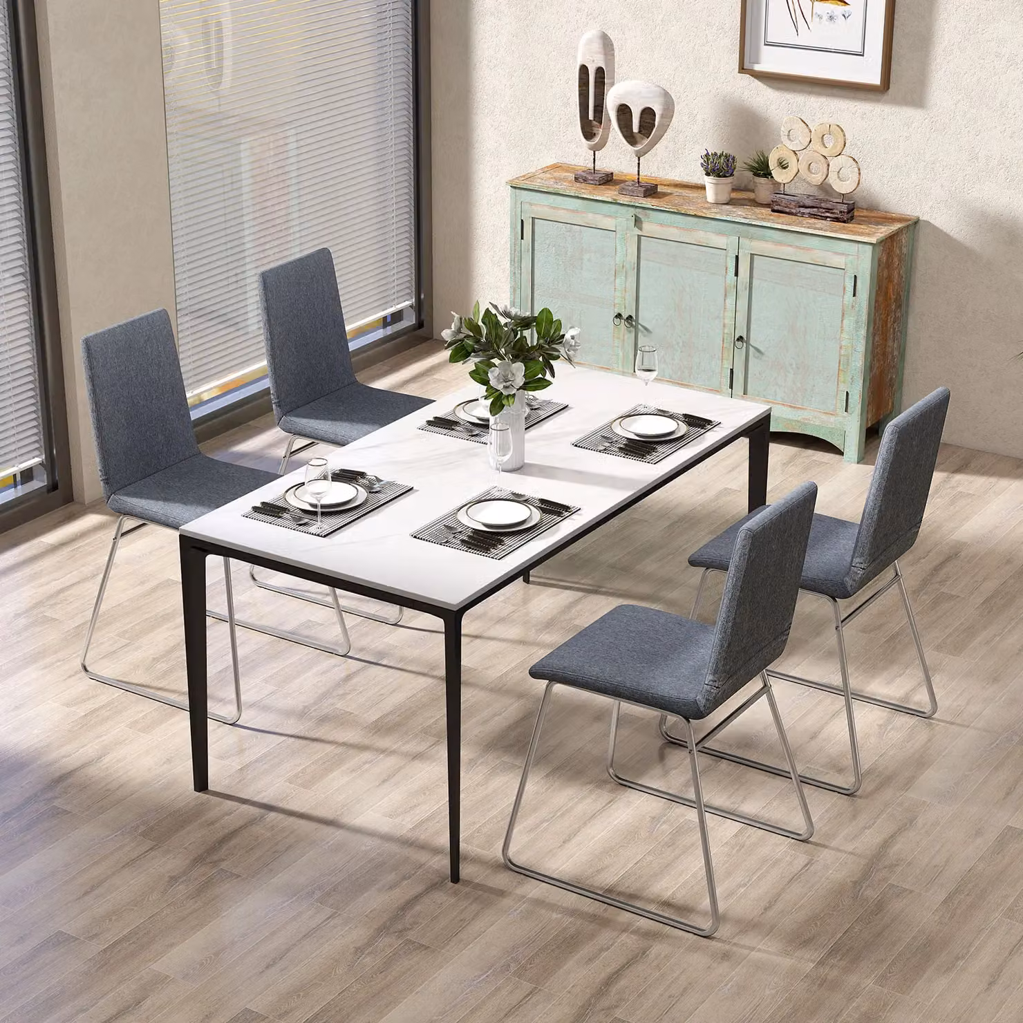 Gymax Set of 2 Upholstered Dining Chairs in Grey with Metal Cantilever Base – 6