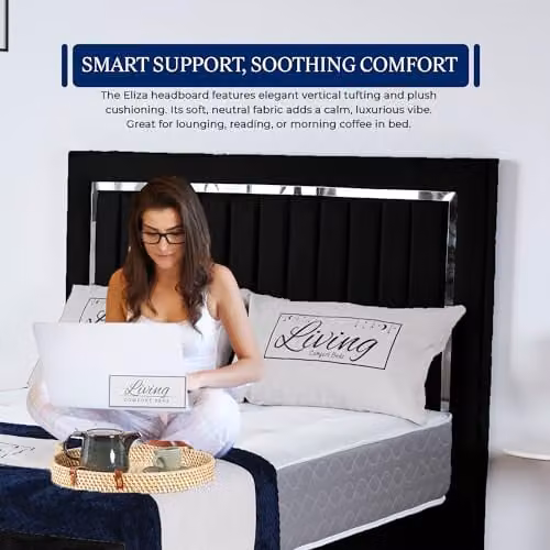 Living Comfort Bedz Zurich Plush Velvet Bed with Vertical Lined Headboard and Footboard in Black with Silver Trim, 5FT King, W/D/H: 180 x 150 x 122 cm – 4