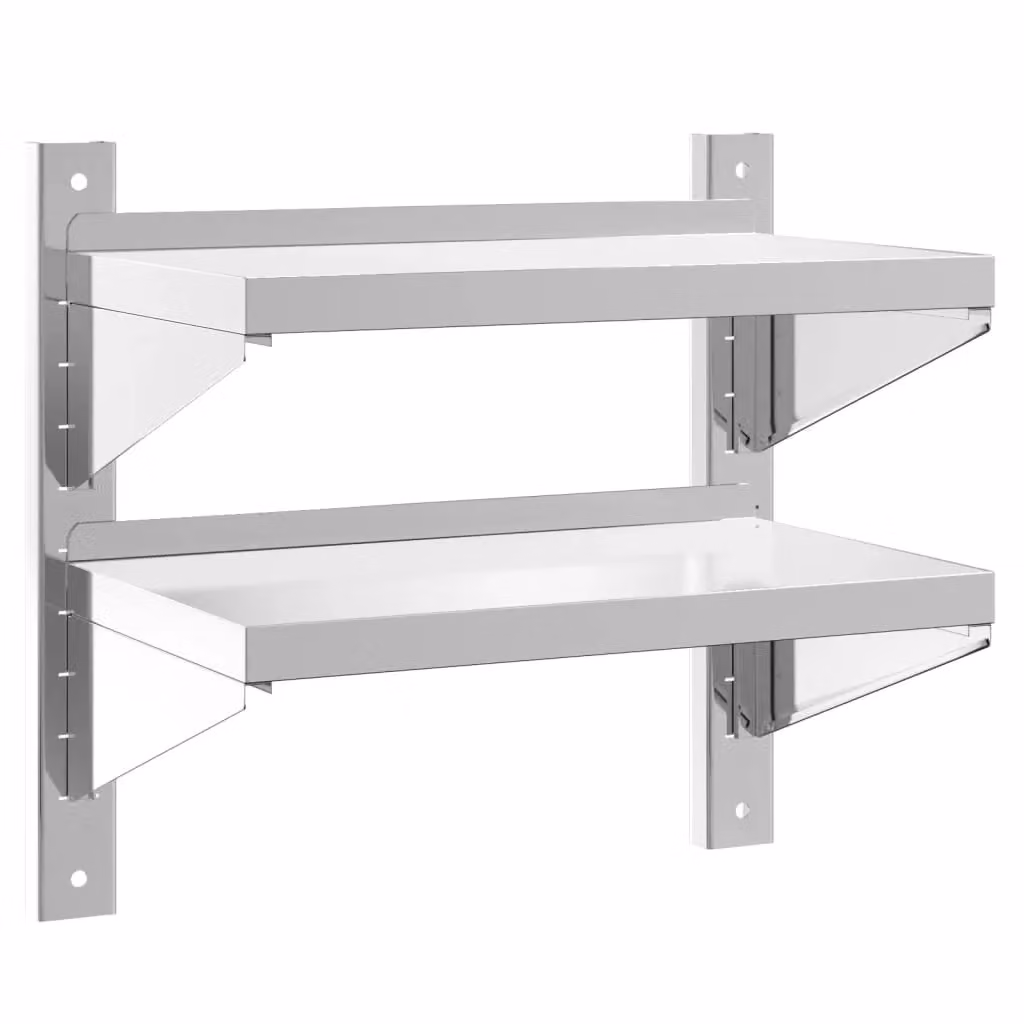 Berkfield Home 2-Tier Wall Mounted Metal Shelf in Silver, W/D/H: 50 x 30 x 60 cm – 2