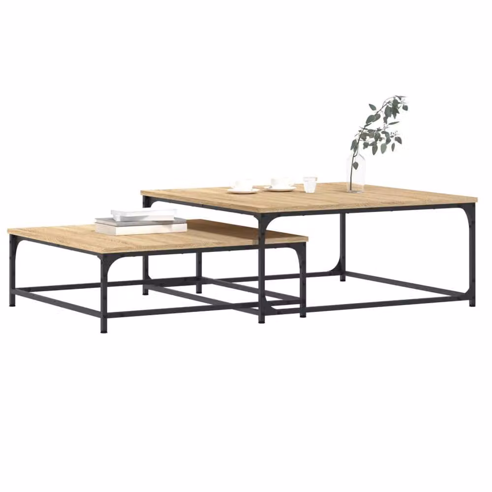 Berkfield Home Nesting Coffee Tables, 2 Piece Set in Sonoma Oak Brown Engineered Wood – 3