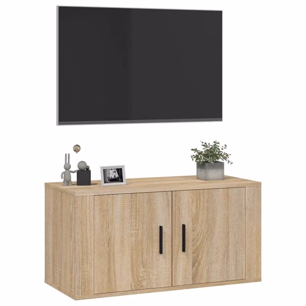 Berkfield Home Wall Mounted TV Cabinet in Beige Oak, W: 80 cm, D: 34.5 cm, H: 40 cm – 3