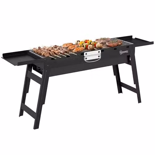 Outsunny Portable Foldable Charcoal BBQ Grill, Black Stainless Steel Tabletop Model – 1