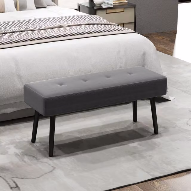 HOMCOM Modern Grey Fabric End of Bed Bench with Thick Padding and Metal Legs