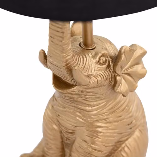 First Choice Lighting Elephant Gold Resin Table Lamp with Black Fabric Shade – 3
