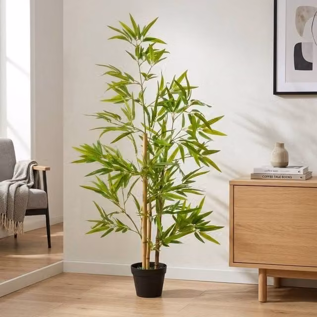 STILVORA Set of 2 Green Artificial Bamboo Trees with Pots, Height: 120 cm