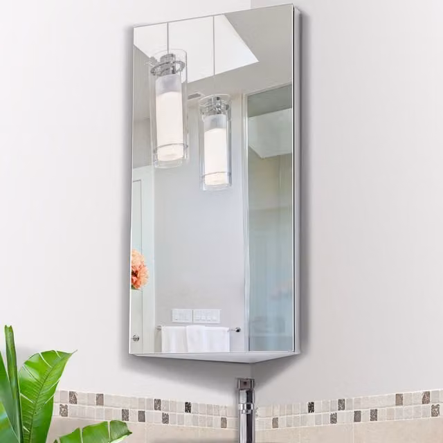 HOMCOM Wall Mounted Silver Bathroom Mirror Cupboard with Glass Doors and Internal Shelves