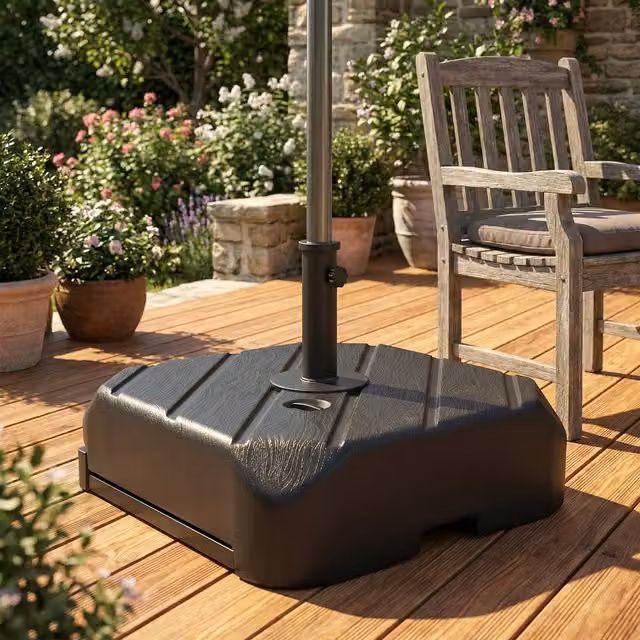 Outsunny Black Fillable Garden Parasol Base with Handle and Wheels, 72kg