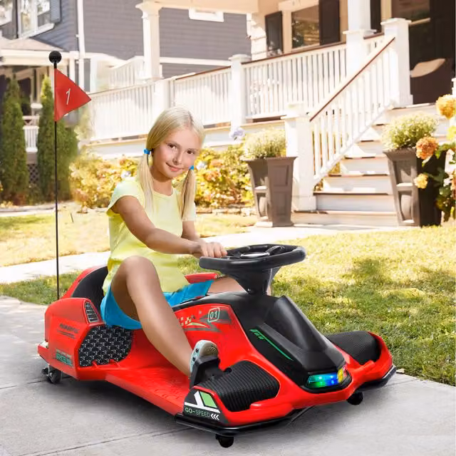 HOMCOM 12V Electric Go Kart for Kids with Music and LED Lights, Red