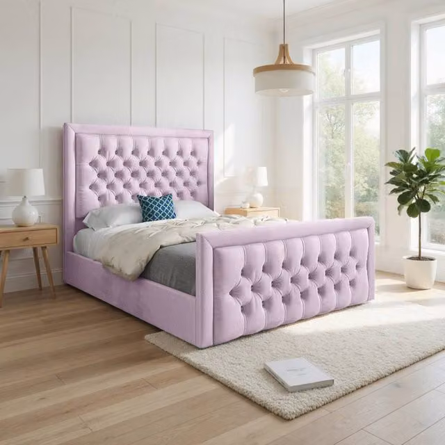 KDMD Swanscombe Designer Bed Frame in Pink Soft Velvet, Super King, W/D/H: 200 x 189 x 137 cm – 1