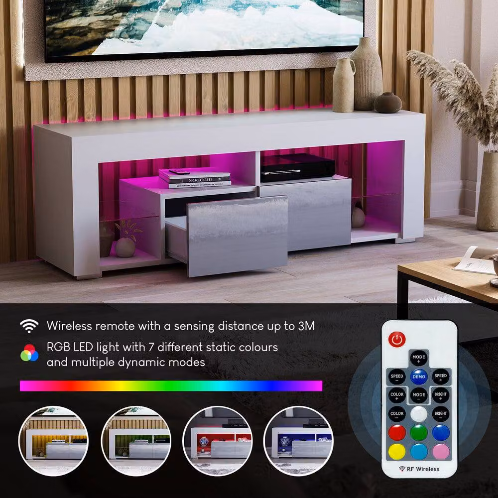 HD Designs Vida Designs Luna Modern Glossy White 2 Drawer LED TV Unit with Glass Details – 4