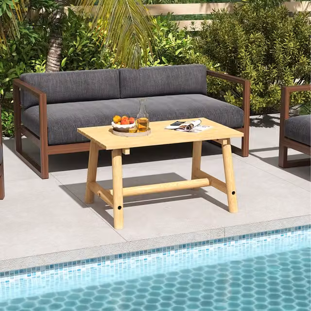 Costway Modern Lacquered Wood Patio Coffee Table in Brown and Beige