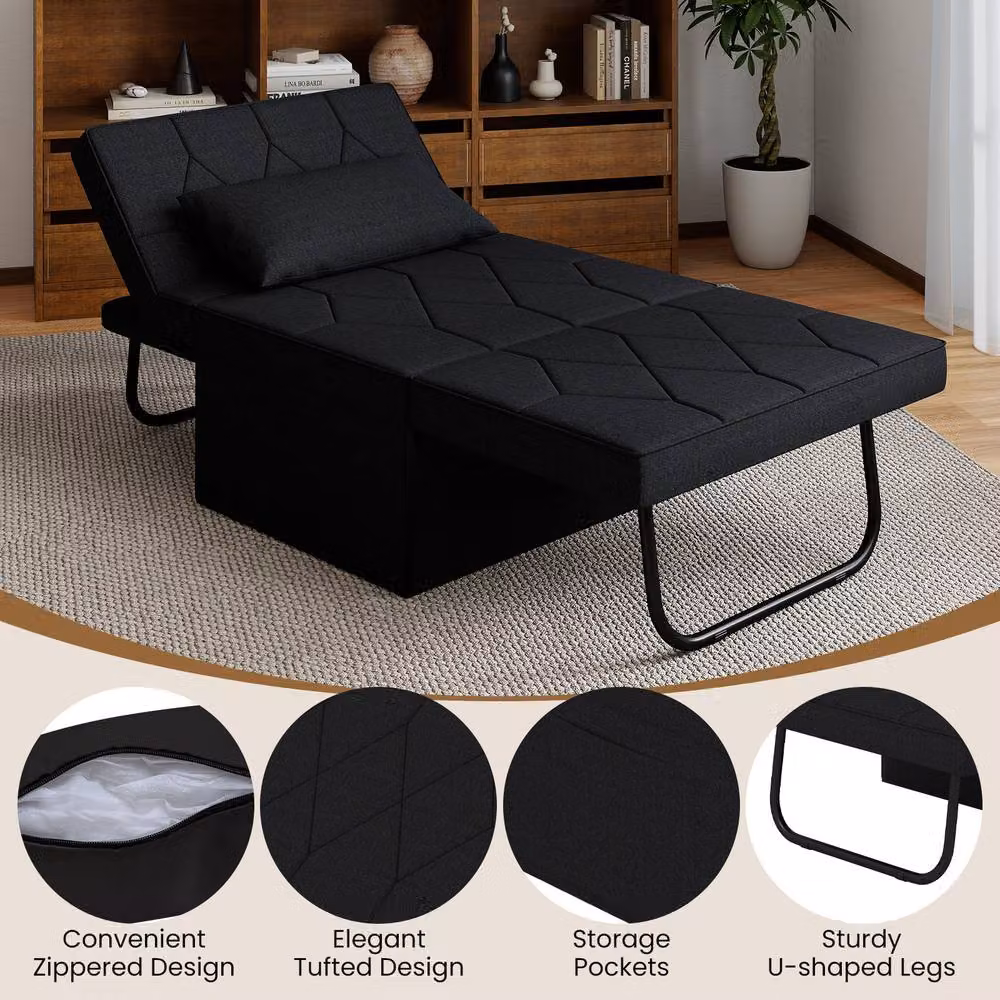 Gymax Convertible Folding Sofa Bed Ottoman Recliner in Black – 8